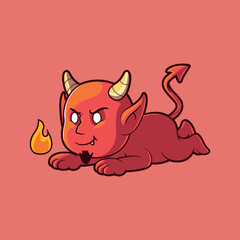 Lazy Devil Character Laying on Floor vector illustration. Mascot, brand design concept.