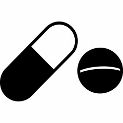 Pill and Capsule Silhouette Icon – Black Vector Medical Symbol on White Background