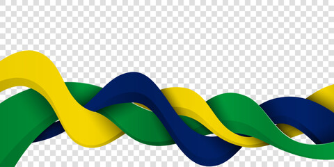 Waving bold 3d shape in green, yellow and blue design with transparent background