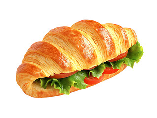 Delicious Croissant Sandwich with Tomato and Lettuce on transparent background