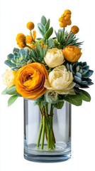 Elegant artificial flower arrangement in glass vase