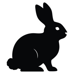 Silhouette of a cute sitting rabbit black and white illustration for design purposes