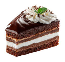 Delicious chocolate layer cake slice bakery food cozy view isolated on transparent background