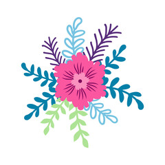 Wild and garden flowers, leaves. Modern vector botanical illustrations, hand drawn floral design elements