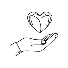 heart,care,charity flat line icon vector illustration of a hand holding a heart shape symbol for healthcare or charity