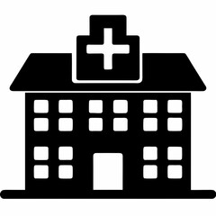 Obraz premium Modern Hospital Building Silhouette Icon – Black Vector Medical Architecture Design