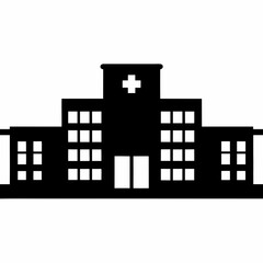 Modern Hospital Building Silhouette Icon – Black Vector Medical Architecture Design