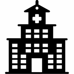 Modern Hospital Building Silhouette Icon – Black Vector Medical Architecture Design