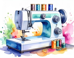 Colorful Sewing Machine with Thread Spools Illustration 