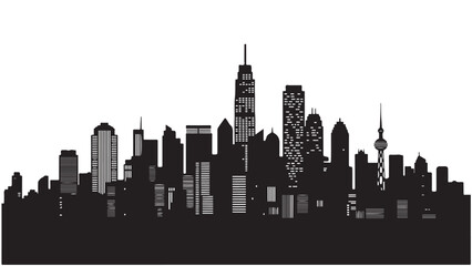 Fototapeta premium Skyline silhouette of a modern urban city on a white background, vector illustration.
