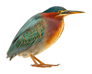 Birdwatching adventure green heron in natural habitat wildlife view isolated on transparent background