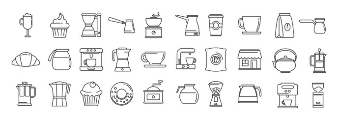 bean coffee shop icons set outline style
