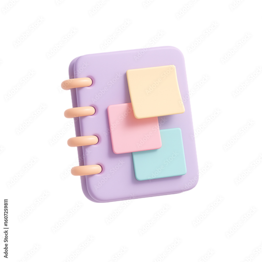 Poster cute 3d pastel notebook with sticky notes isolated on transparent background
