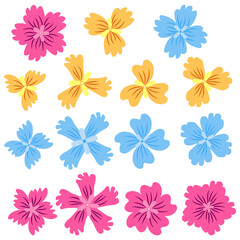 Fototapeta premium Wild and garden flowers, leaves. Modern vector botanical illustrations, hand drawn floral design elements