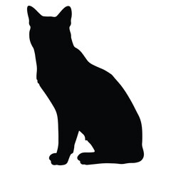 Silhouette of a sitting black cat against a clean white background for design use.