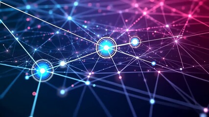 Futuristic digital network visualization with glowing interconnected nodes - Powered by Adobe