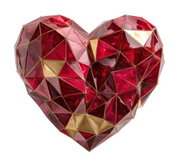 Artistic red heart sculpture modern environment abstract design love concept isolated on transparent background