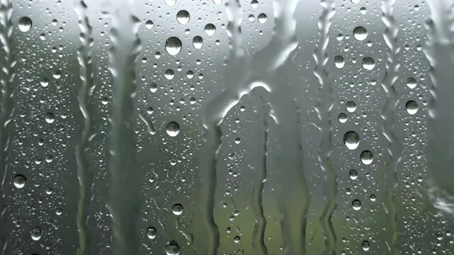 Raindrops on window glass close up view with blurry outdoor background perfect for weather forecast calming nature footage or an atmospheric b roll shot