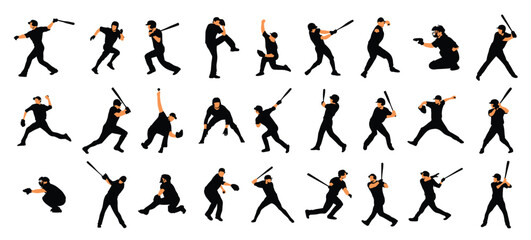 baseball players vector illustration set