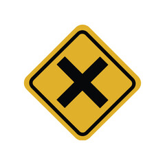 Obraz premium Yellow and black railroad crossing road sign isolated on a clean white background