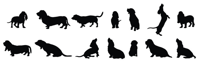 basset hound dog silhouette illustration set