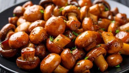 Roasted mushrooms on a dark plate