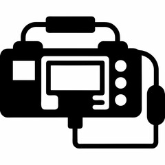 Modern Defibrillator Icon Vector — Black Silhouette Medical Symbol Design