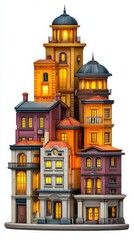 Obraz premium Nocturnal cityscape a stack of illuminated buildings