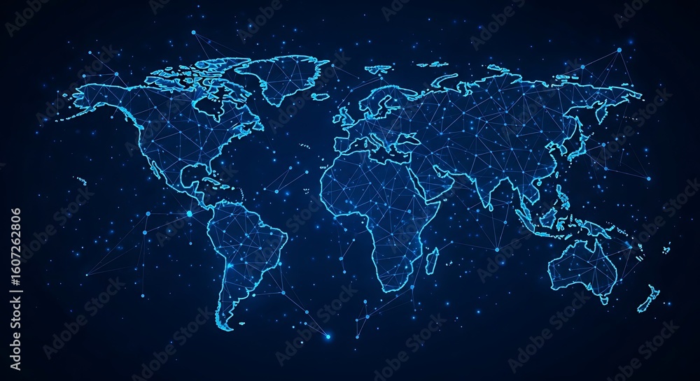 Poster abstract digital world map with connections and networks