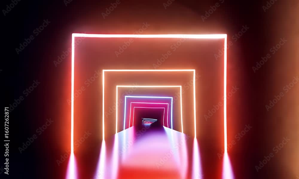Aufkleber dynamic neon tunnel design with vibrant square light structure in dark space