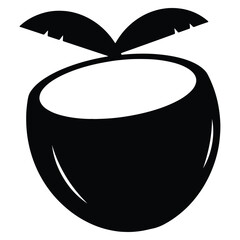 Simple black and white coconut icon design perfect for summer vacations and tropical themes.