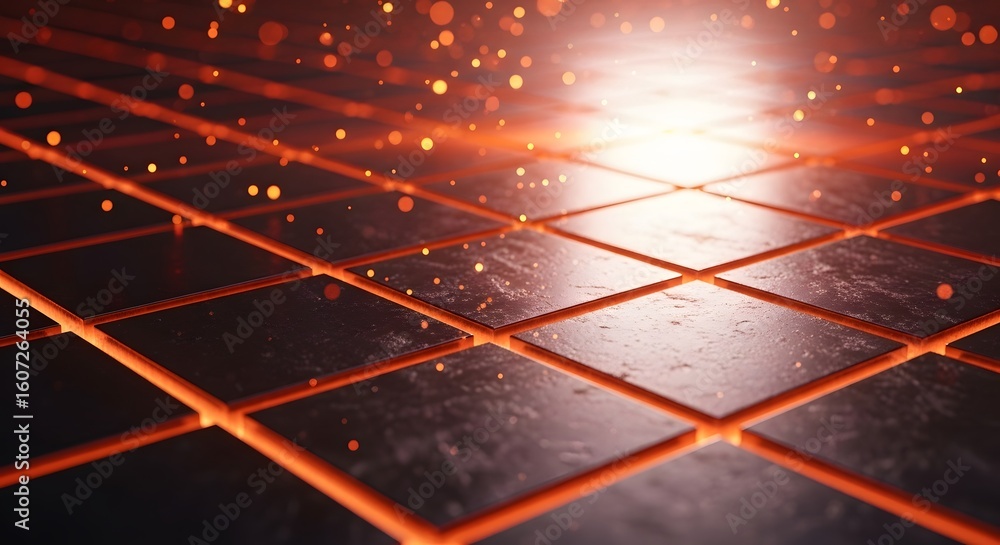 Poster abstract glowing tiles with floating particles create a captivating and modern backdrop. perfect for
