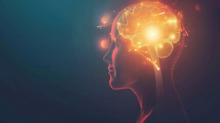 Human profile with glowing brain and neural connections shown