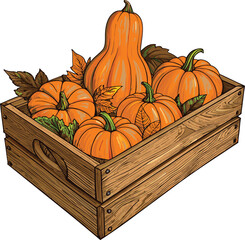Autumn Harvest Pumpkins in Wooden Crate