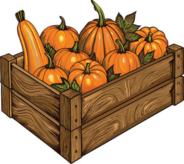 Wooden Crate Full of Pumpkins and Squash