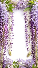 Delicate Wisteria Flowers Framing a White Background, Ideal for Nature Inspired Designs