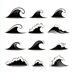 Obraz premium Collection of Black Ocean Wave Silhouettes in Different Styles