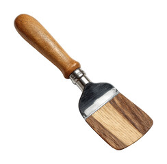 Scraping paint with a wooden hand tool in a workshop for diy projects isolated on transparent background
