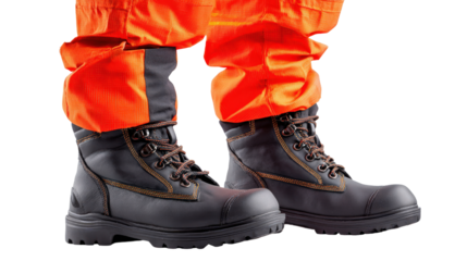 Firefighting boots with suit pants tucked in background isolated on a Transparent background, PNG file.