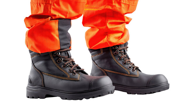 Firefighting boots with suit pants tucked in background isolated on a Transparent background, PNG file.