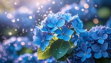 blue flowers in the morning