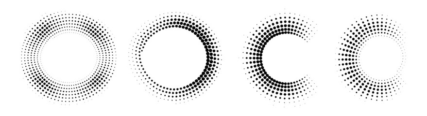 Black dots forming circular patterns on white abstract