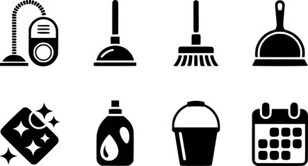 Cleaning supplies and calendar icons vacuum plunger