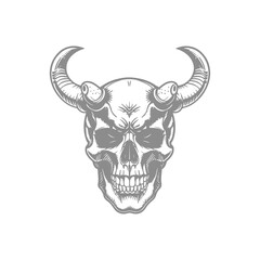 Illustration of Sinister Skull with Horns
