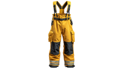 Firefighting pants with suspenders background isolated on a Transparent background, PNG file.