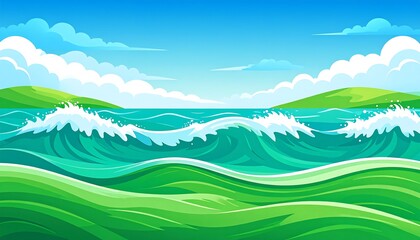 Fototapeta premium Ocean and grassy landscape