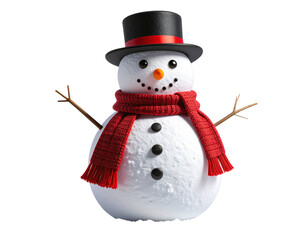 Realistic Snowman with Scarf, Carrot Nose and Top Hat – PNG Isolated on Transparent Background (2)