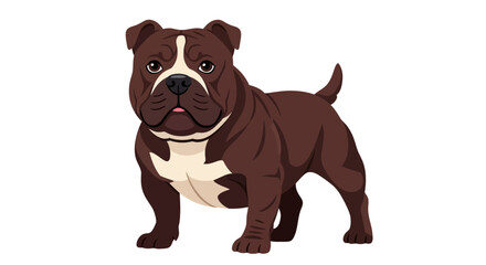 Illustrative cartoon of a brown and white American bully dog isolated on a white background standing patiently
