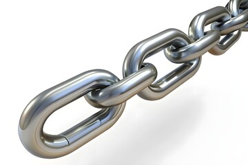 Fototapeta premium Close up of a strong metal chain with interlocking links on a white background