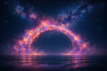 Cosmic colorful Bridge Made of Starlight Over an Ocean of Fog